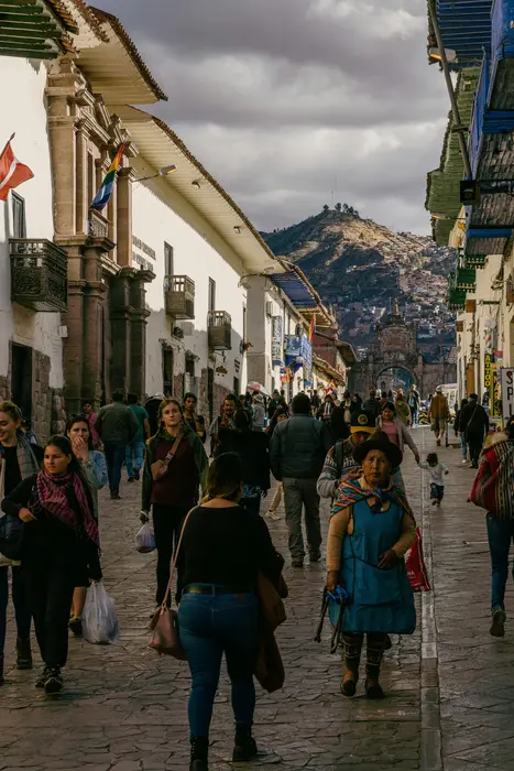 A busy street in the historic center